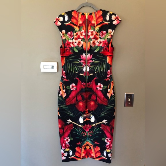 NWT TED BAKER •Rare• Bismii Tropical Toucan Midi Dress Ted Sz 4 - US 10 - Picture 8 of 15